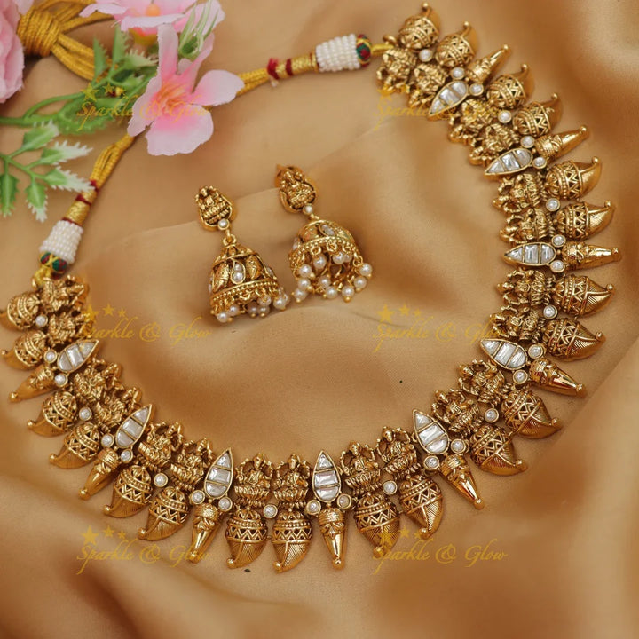 Beautiful Lakshmi Mango Gold Alike Necklace