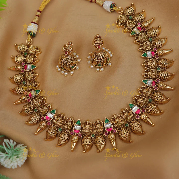 Beautiful Lakshmi Mango Gold Alike Necklace