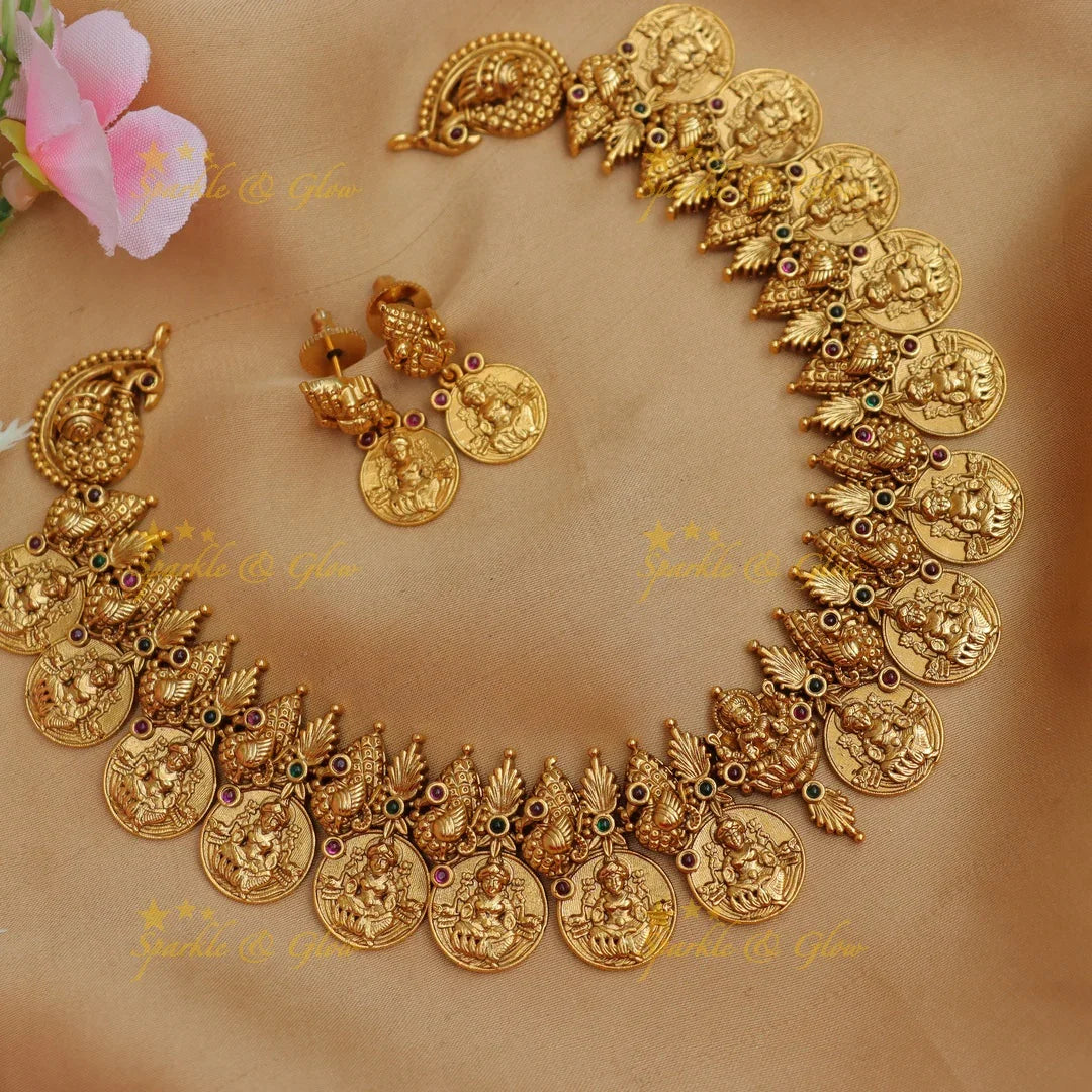 Exquisite Peacock Lakshmi Coin Necklace for Festive Glamour