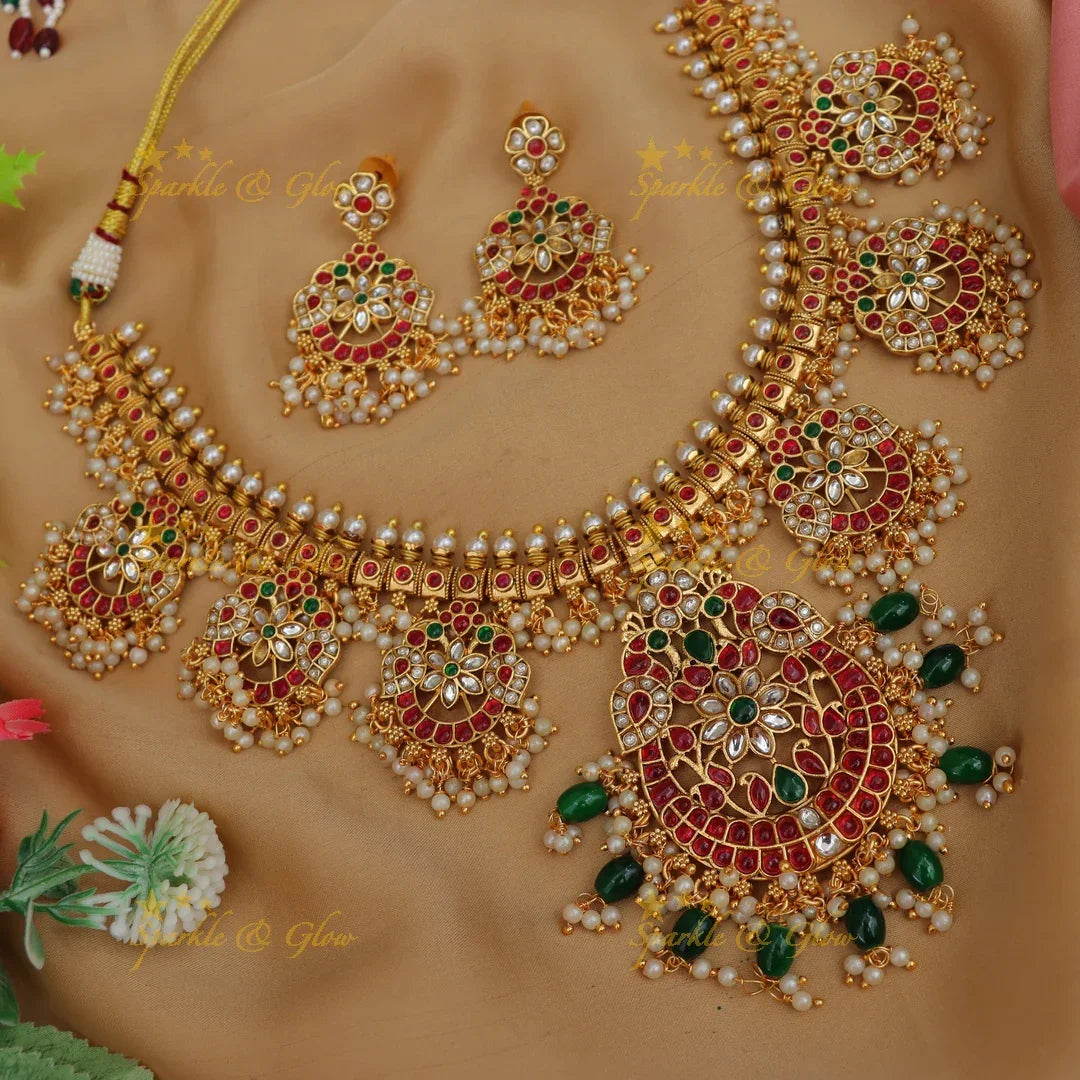 Timeless Jadau Floral Necklace with Pearls - Elegant Design