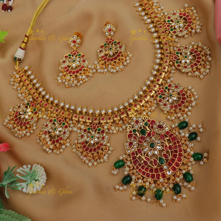 Timeless Jadau Floral Necklace with Pearls - Elegant Design