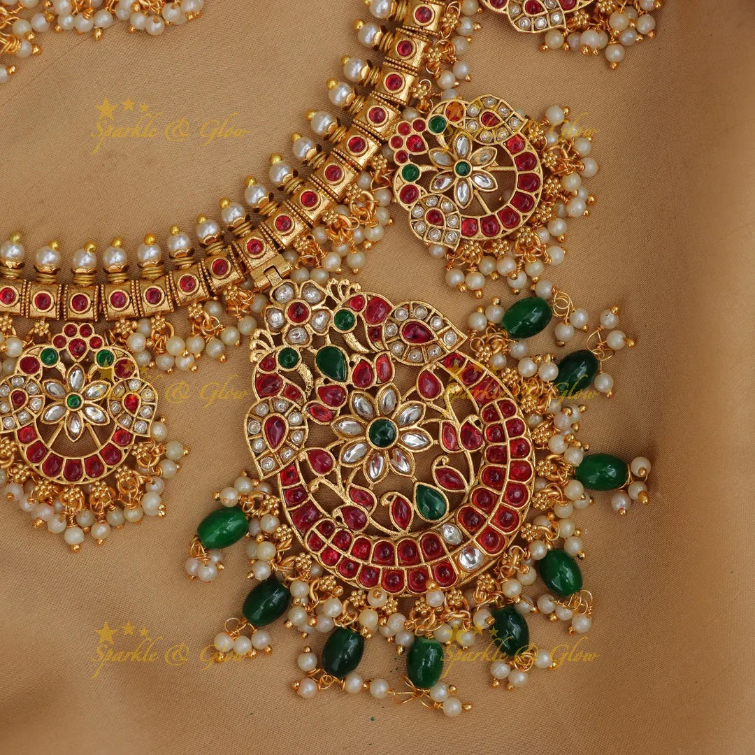 Timeless Jadau Floral Necklace with Pearls - Elegant Design