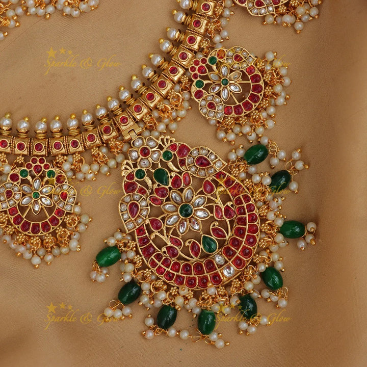 Timeless Jadau Floral Necklace with Pearls - Elegant Design