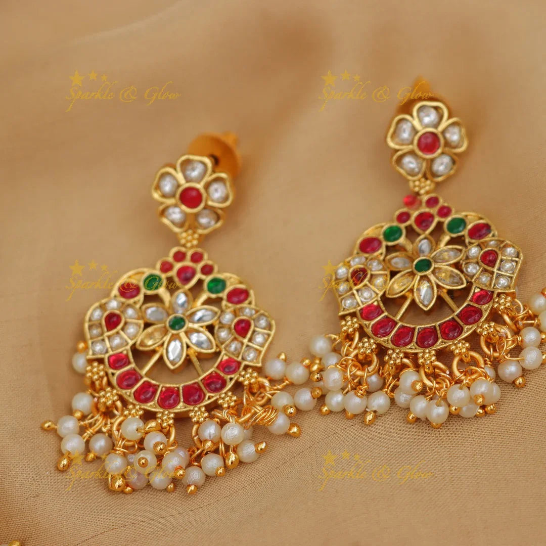 Timeless Jadau Floral Necklace with Pearls - Elegant Design