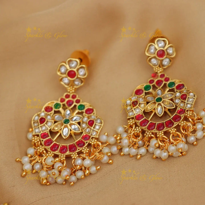 Timeless Jadau Floral Necklace with Pearls - Elegant Design