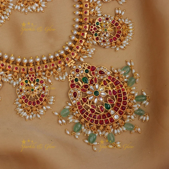 Timeless Jadau Floral Necklace with Pearls - Elegant Design