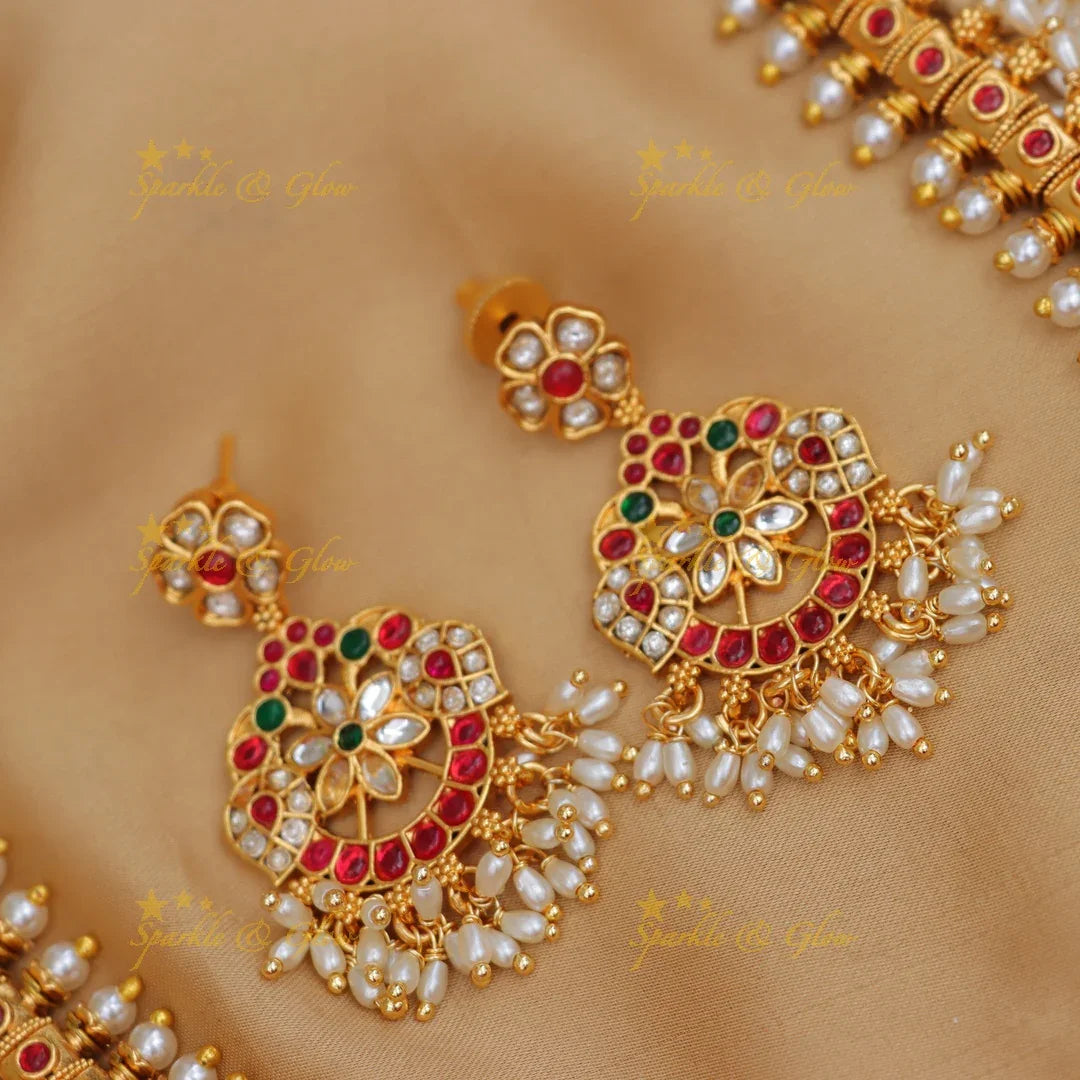 Timeless Jadau Floral Necklace with Pearls - Elegant Design