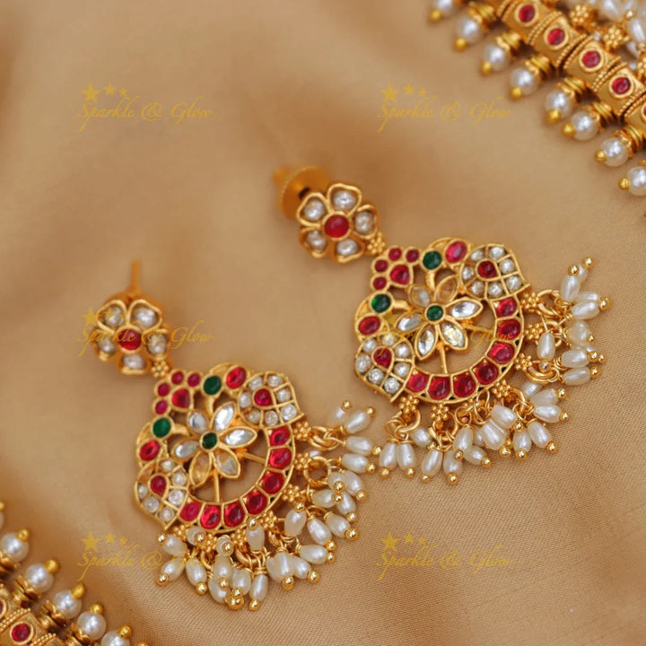 Timeless Jadau Floral Necklace with Pearls - Elegant Design
