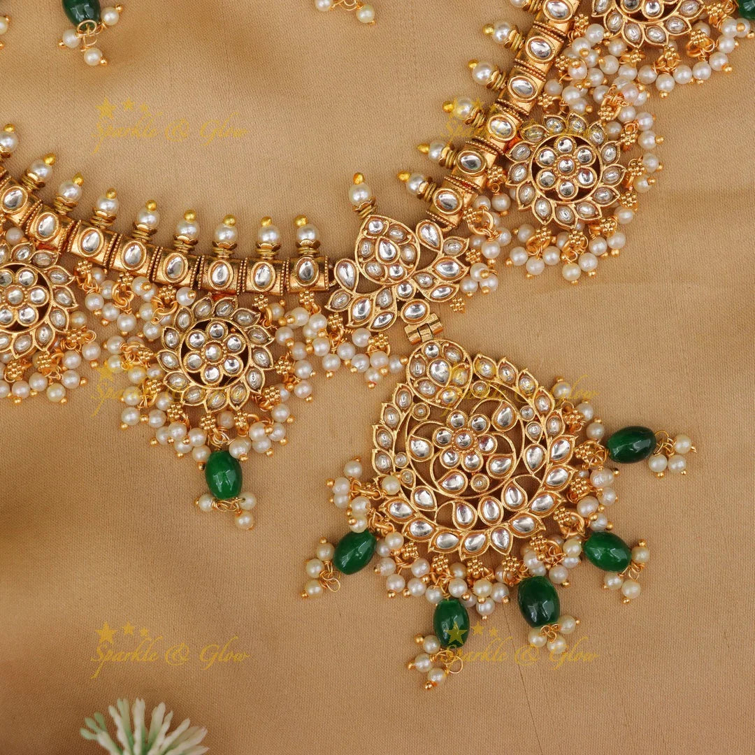 Exquisite Jadau Necklace with Green Beads - Wedding Exclusive