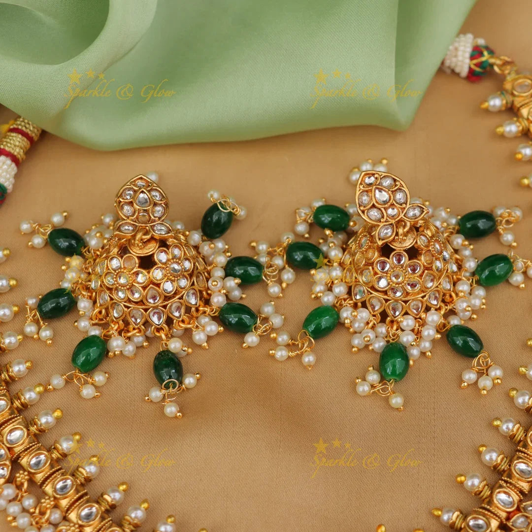 Exquisite Jadau Necklace with Green Beads - Wedding Exclusive