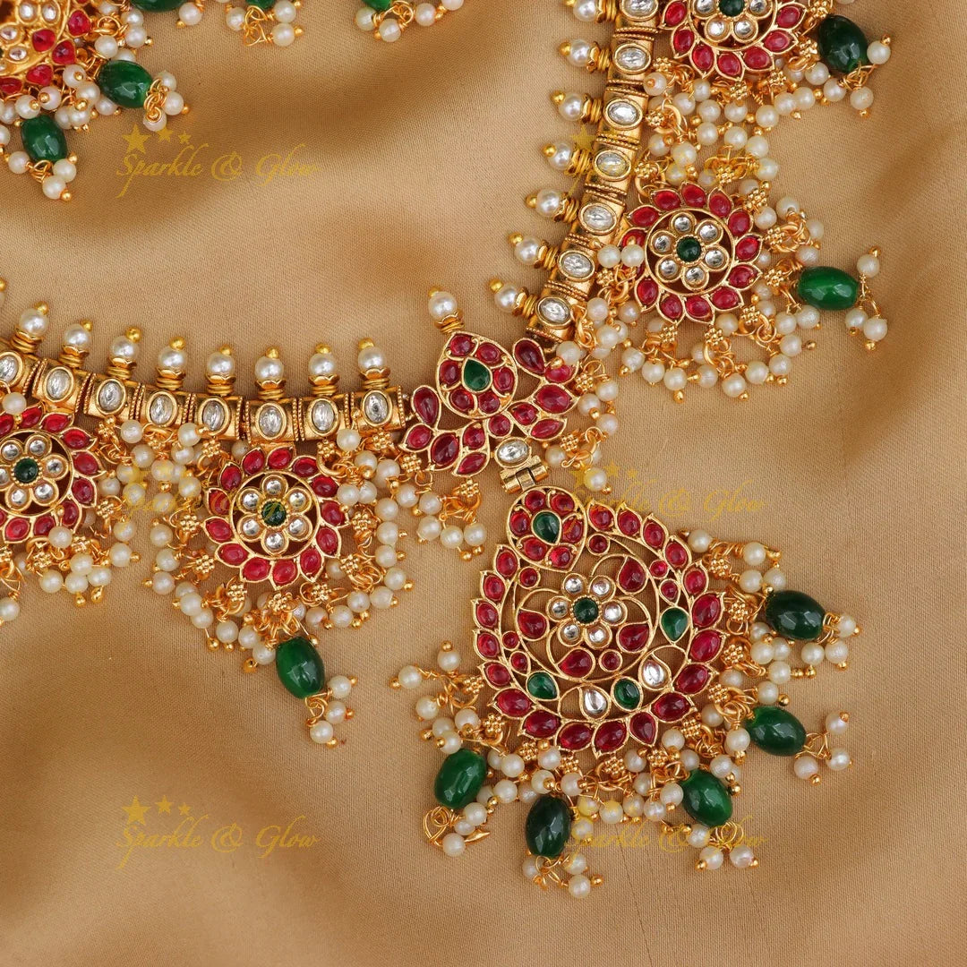 Exquisite Jadau Necklace with Green Beads - Wedding Exclusive