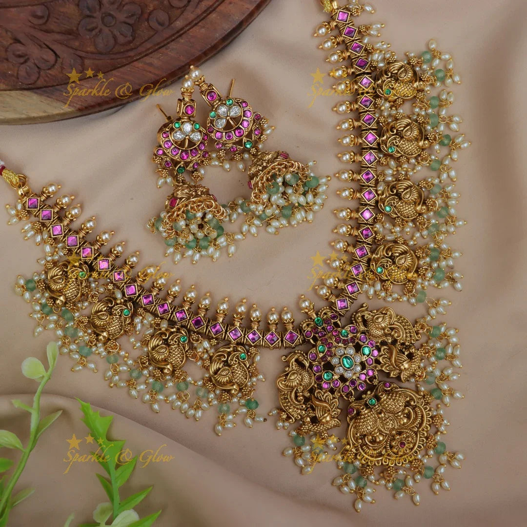 Jadau Peacock Necklace Set - Exquisite Gold Festive Charm