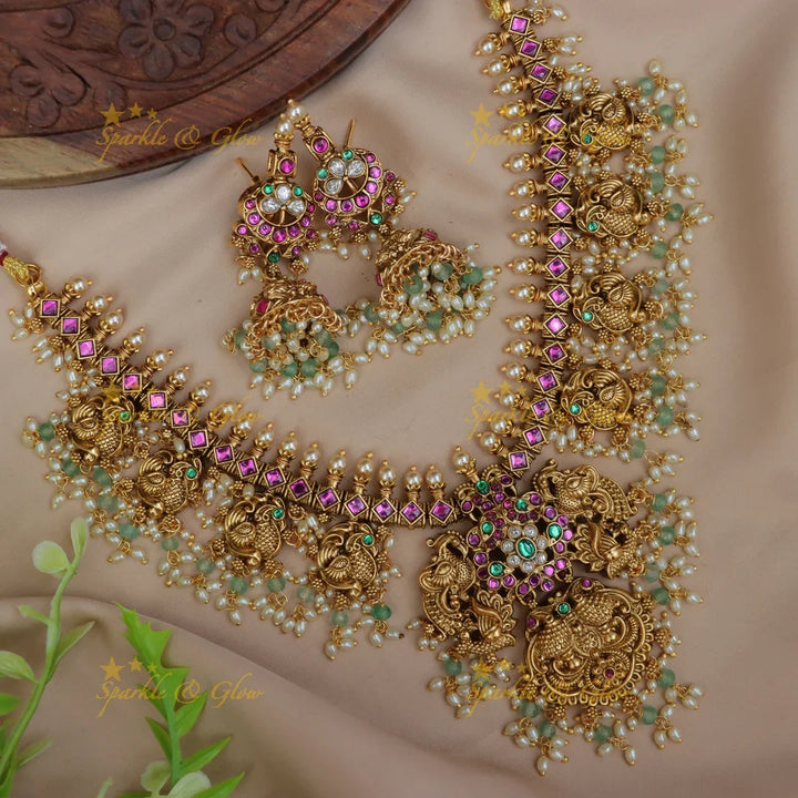Jadau Peacock Necklace Set - Exquisite Gold Festive Charm