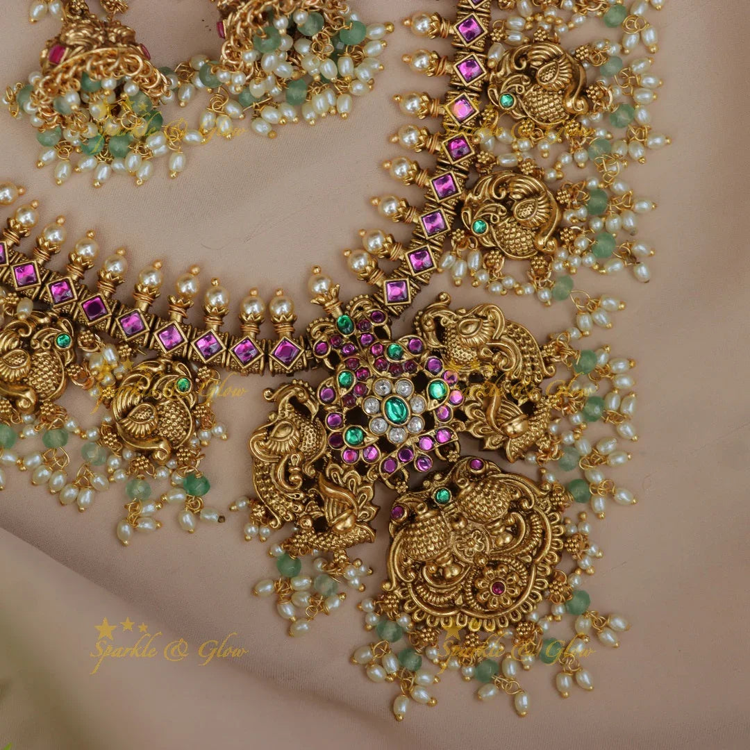 Jadau Peacock Necklace Set - Exquisite Gold Festive Charm
