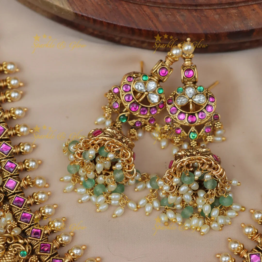Jadau Peacock Necklace Set - Exquisite Gold Festive Charm