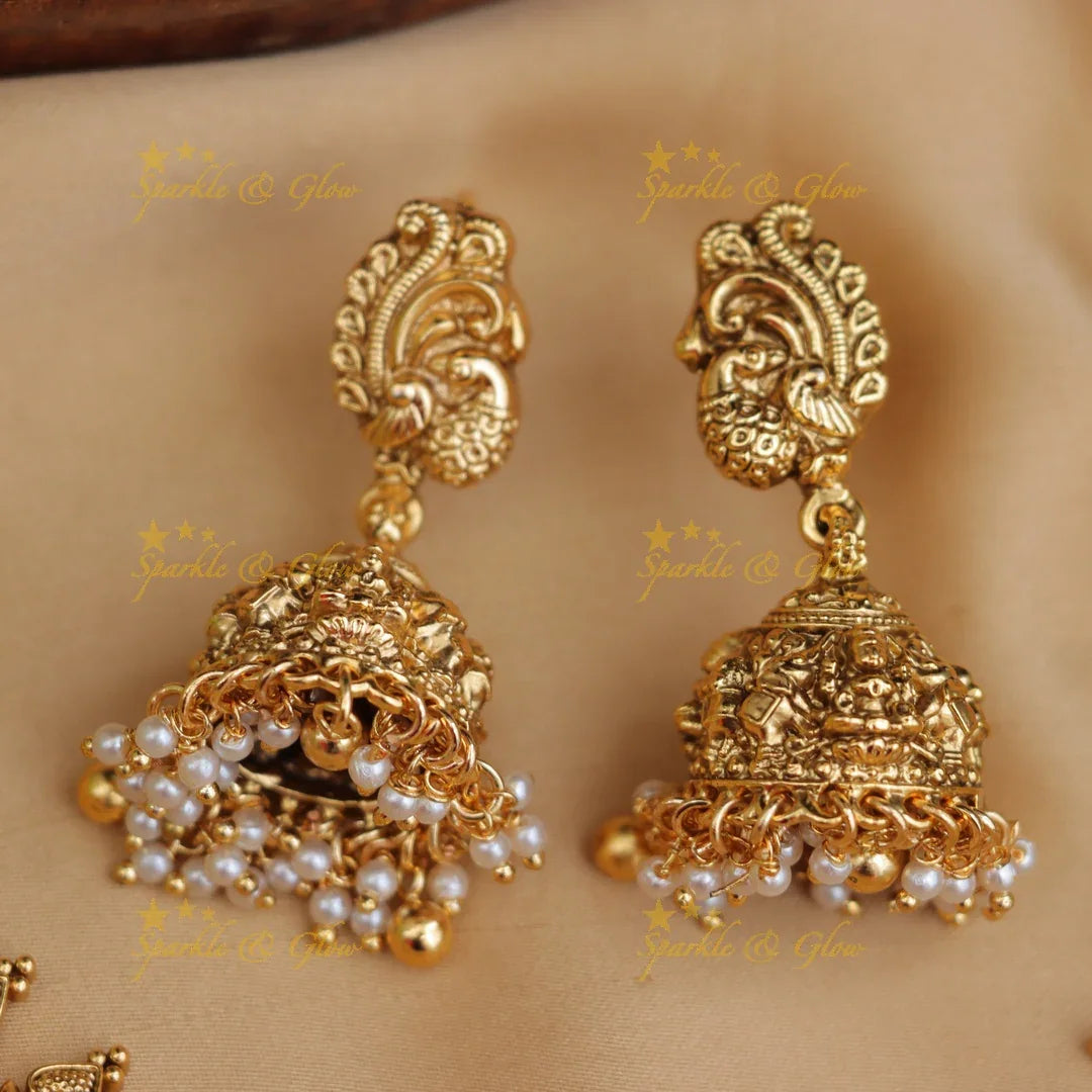 Stunning Gold Alike Lakshmi Elephant Pearl Gold beads Necklace