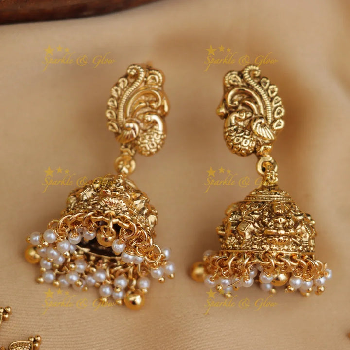 Stunning Gold Alike Lakshmi Elephant Pearl Gold beads Necklace