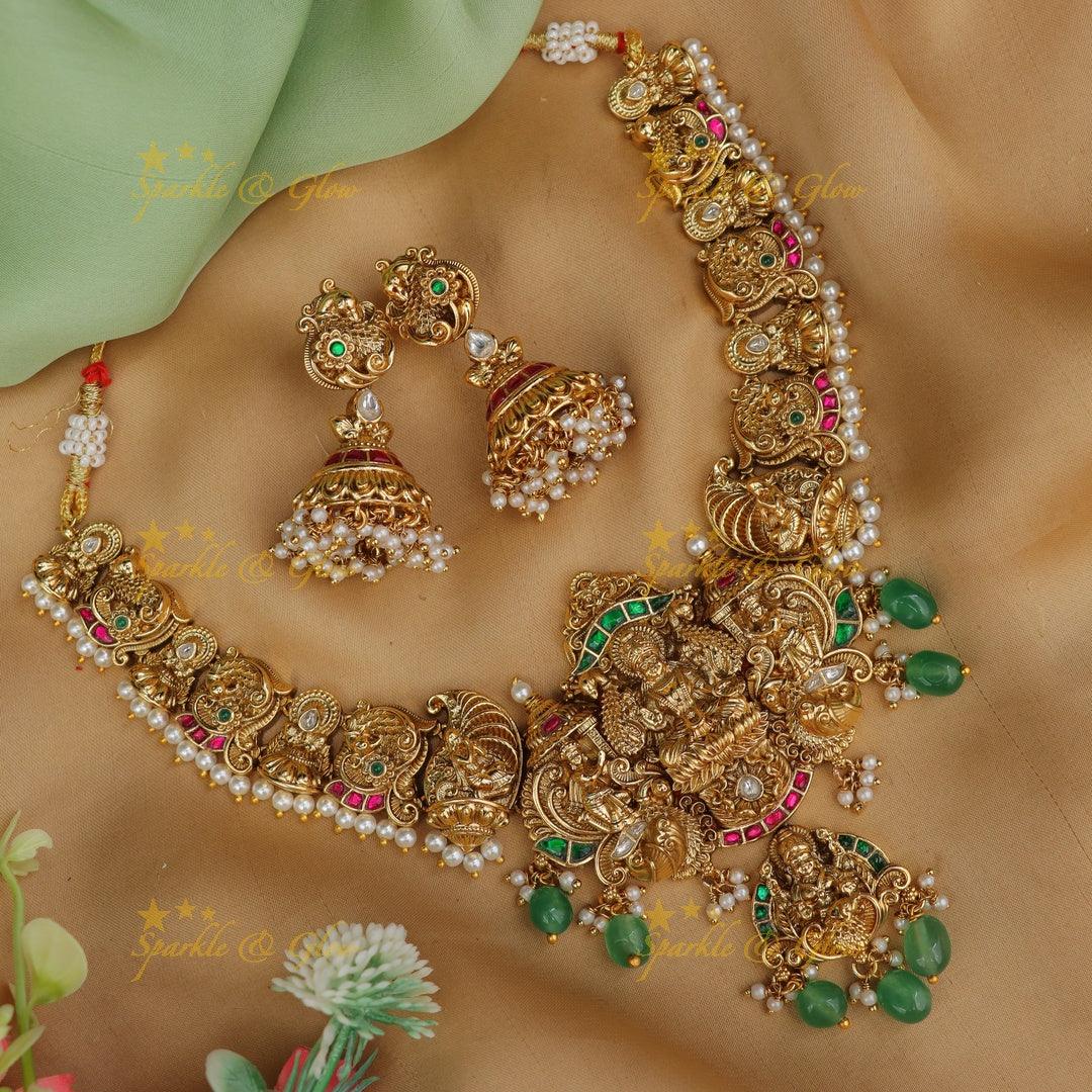 Exquisite Pearl Beads Lakshmi Necklace for Grand Celebrations