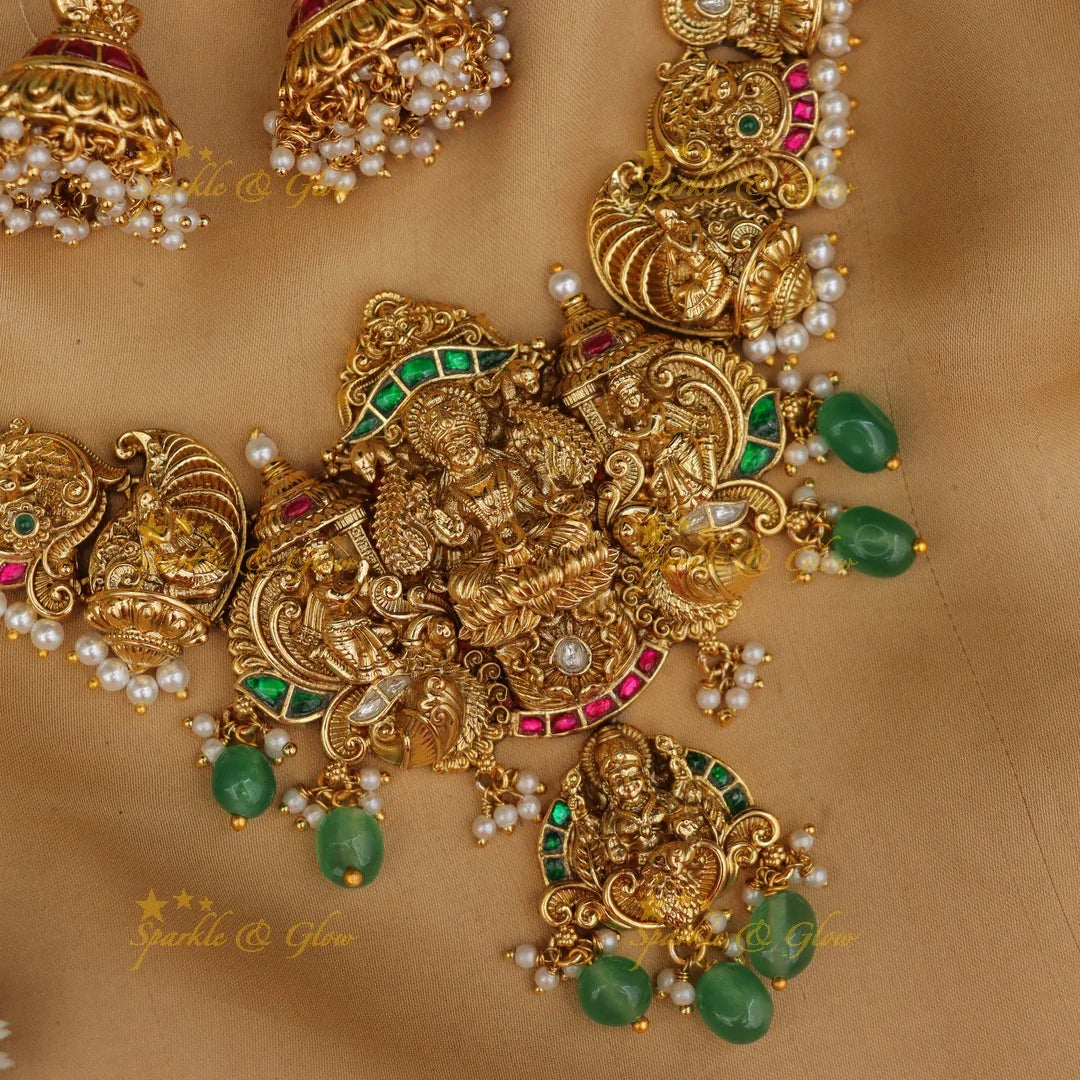 Exquisite Pearl Beads Lakshmi Necklace for Grand Celebrations