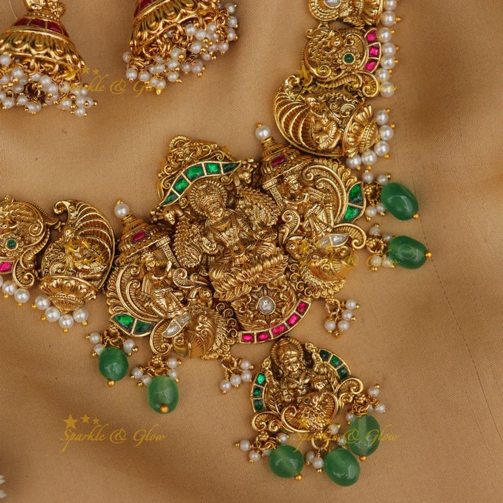 Exquisite Pearl Beads Lakshmi Necklace for Grand Celebrations