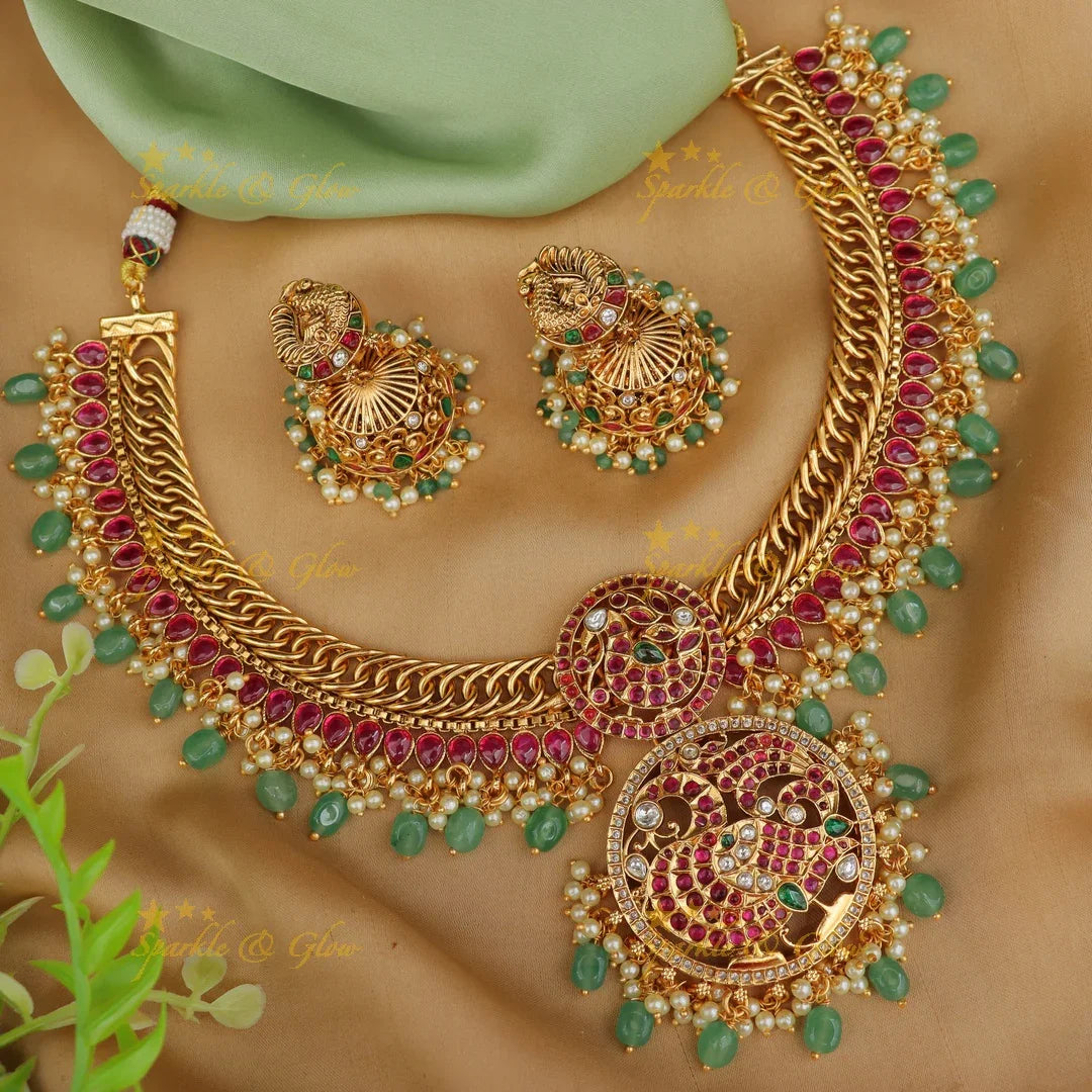 Exquisite Jadau Pearl Mint Necklace for Festive Glamour