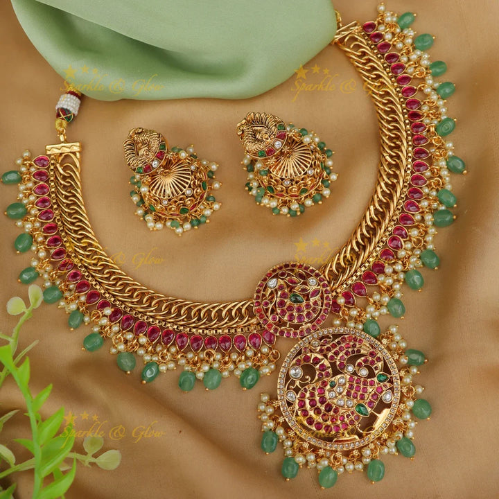 Exquisite Jadau Pearl Mint Necklace for Festive Glamour