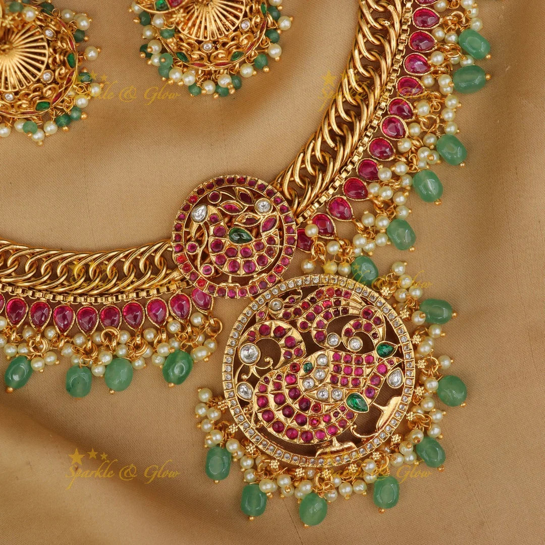 Exquisite Jadau Pearl Mint Necklace for Festive Glamour