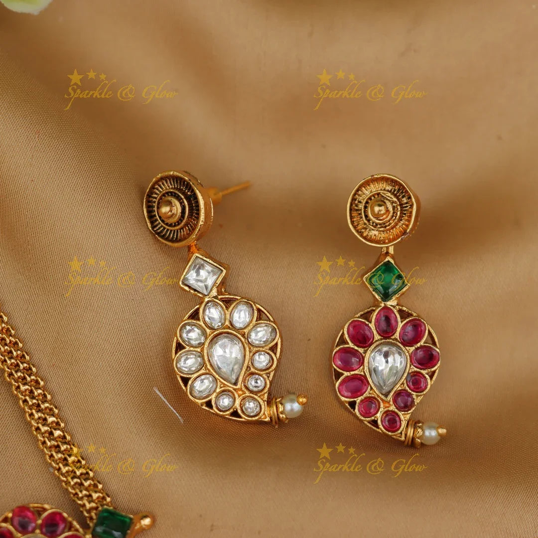 Exquisite Gold Alike Jadau Mango Necklace Set