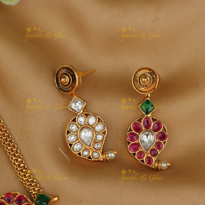 Exquisite Gold Alike Jadau Mango Necklace Set