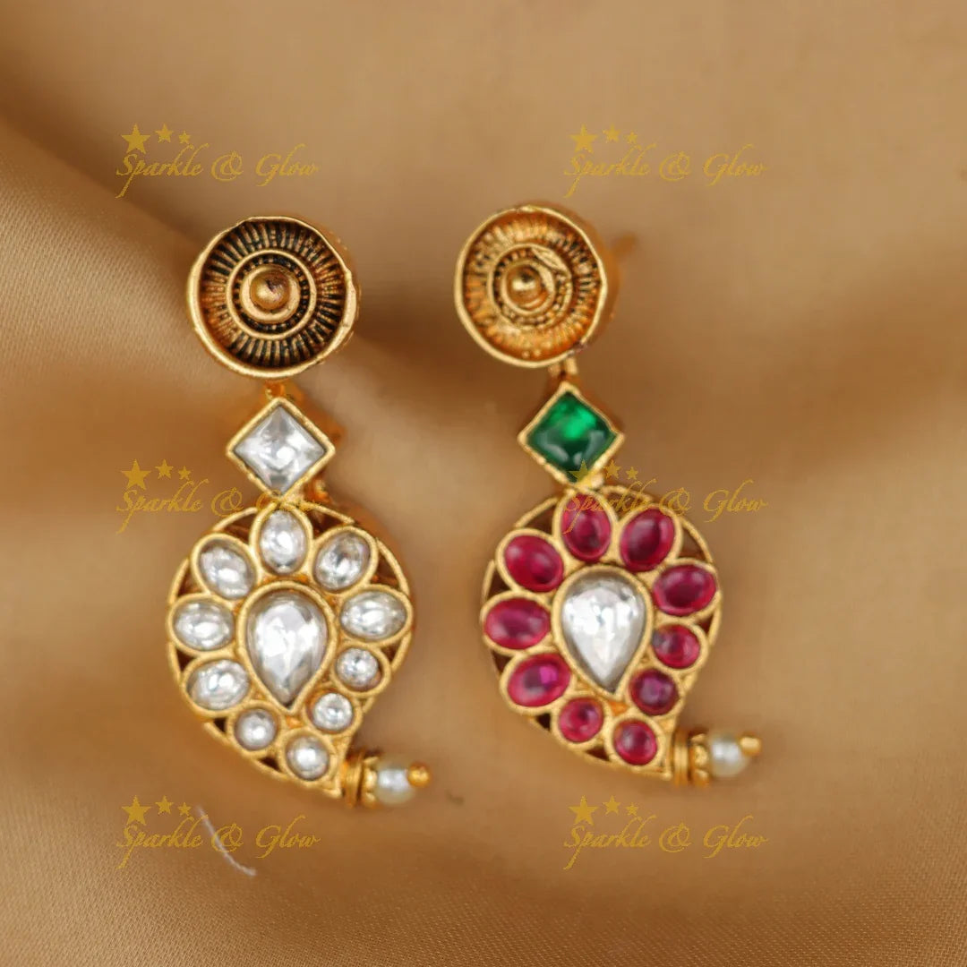 Exquisite Gold Alike Jadau Mango Necklace Set