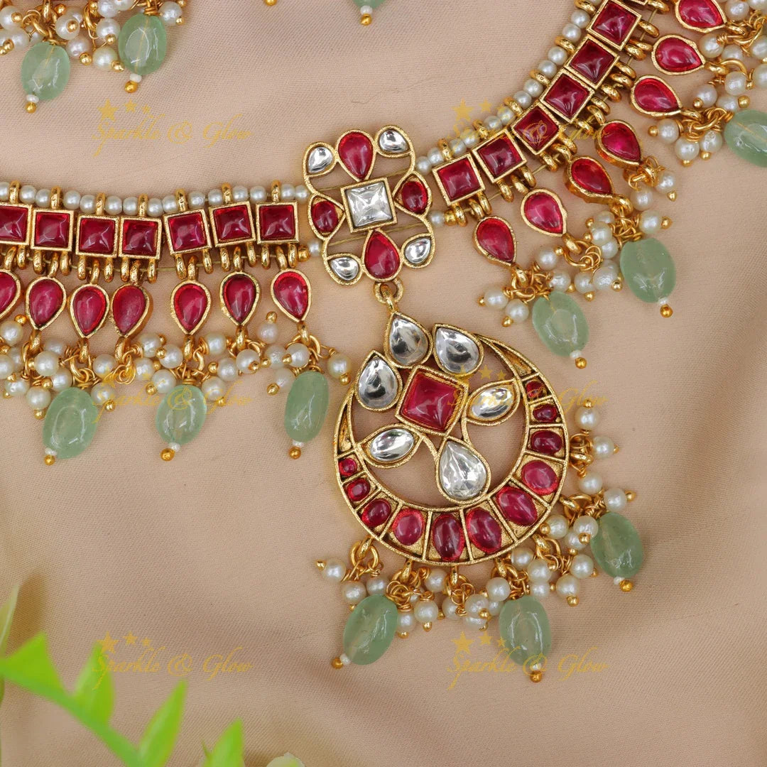 Exquisite Jadau Pearl Necklace & Earrings Set