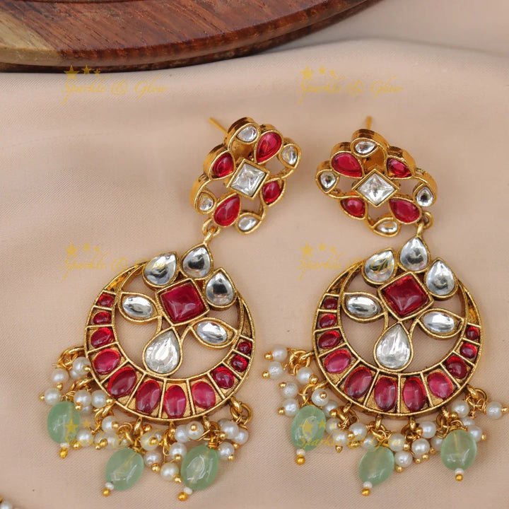 Exquisite Jadau Pearl Necklace & Earrings Set