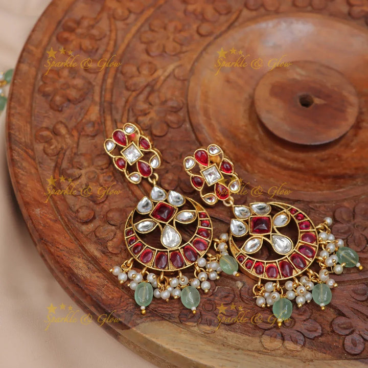 Exquisite Jadau Pearl Necklace & Earrings Set