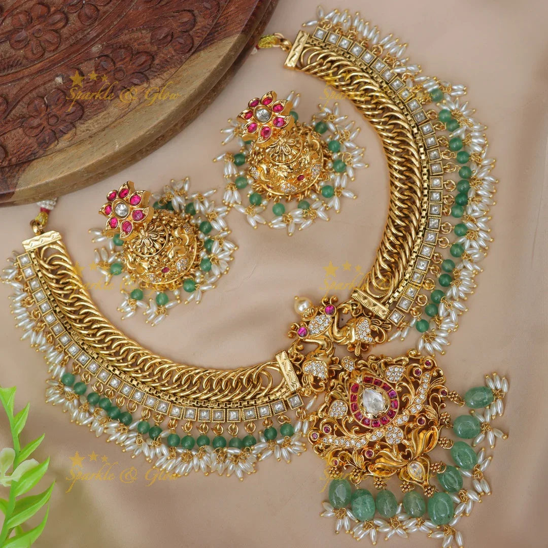 Elegant Green Jadau Necklace - Festive & Wedding Perfect