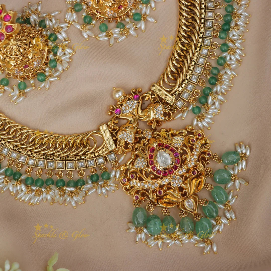 Elegant Green Jadau Necklace - Festive & Wedding Perfect