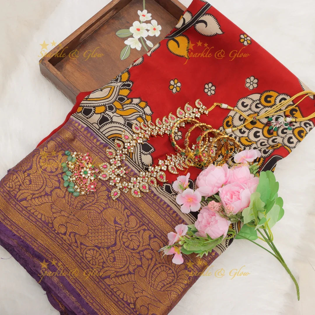 Kalamkari Saree with Peacock Motifs - Elegant & Stylish