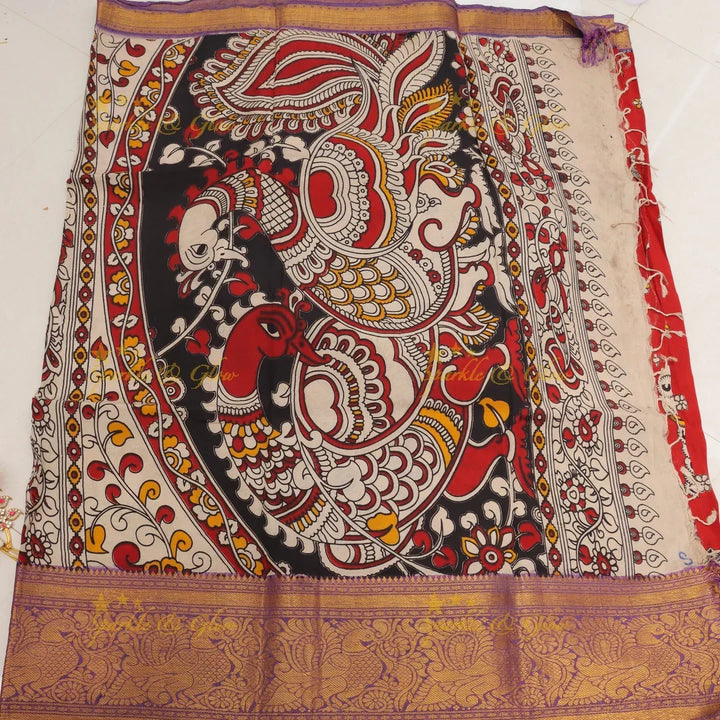 Kalamkari Saree with Peacock Motifs - Elegant & Stylish