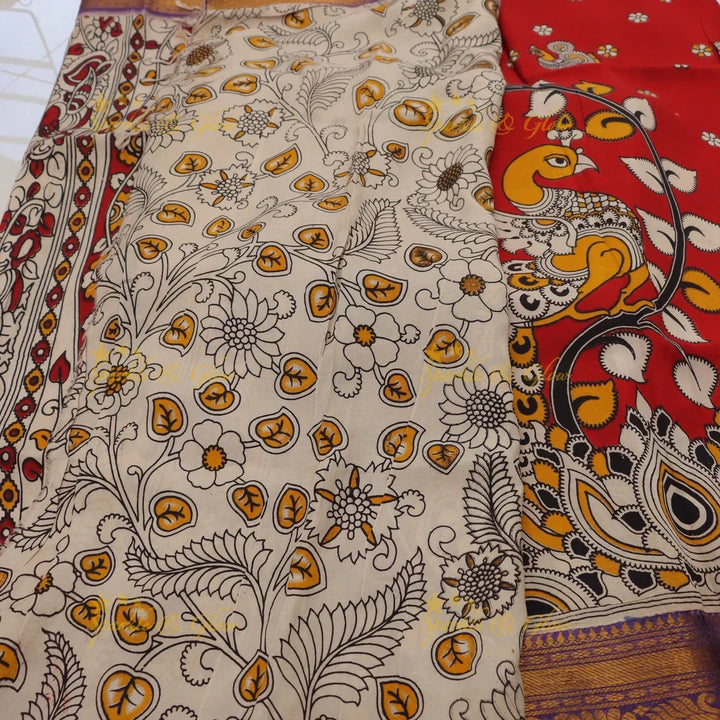 Kalamkari Saree with Peacock Motifs - Elegant & Stylish