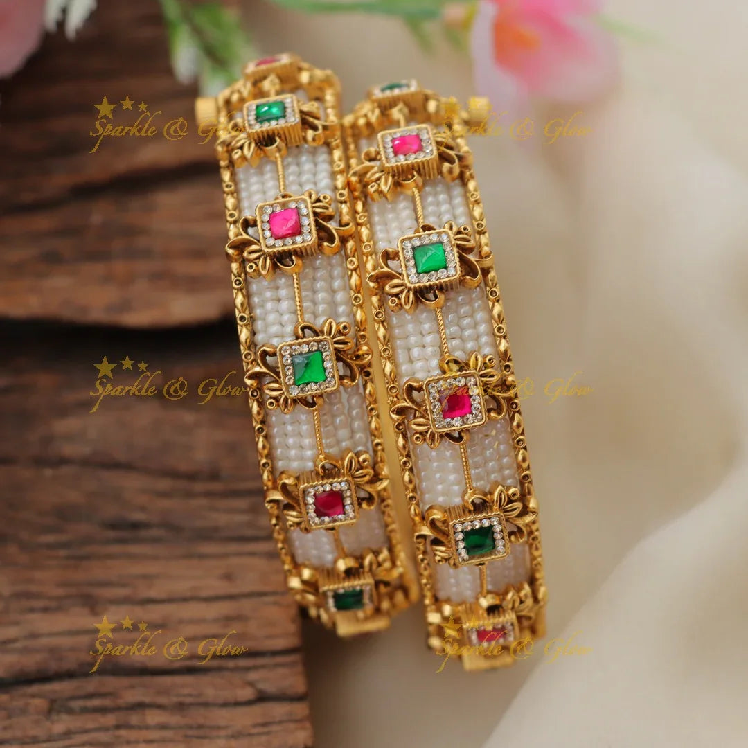 Exquisite Square Stone Temple Bangles for Weddings