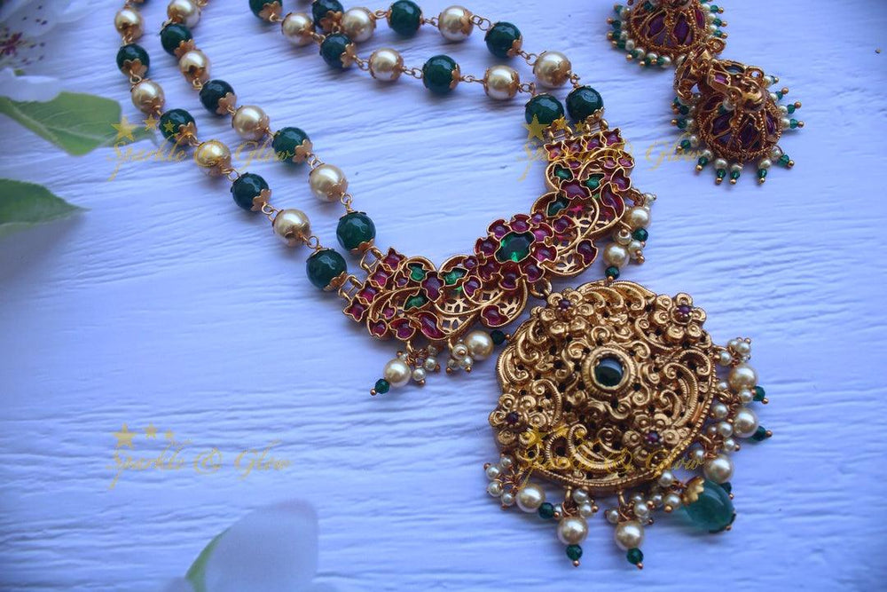 Premium matte kempu pearl haram - Sparkle and Glow