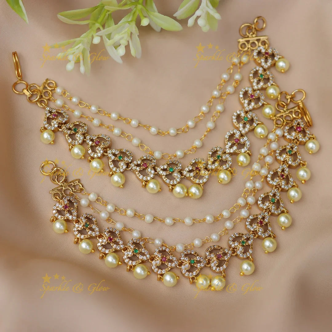 Stunning Leaf Earrings with AD Stones & Pearls