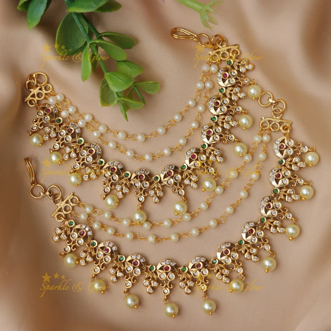 Elegant Floral Earrings AD Stones & Pearls