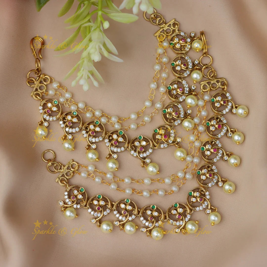 Exquisite AD Stone Floral Ear Chain for Festive Elegance