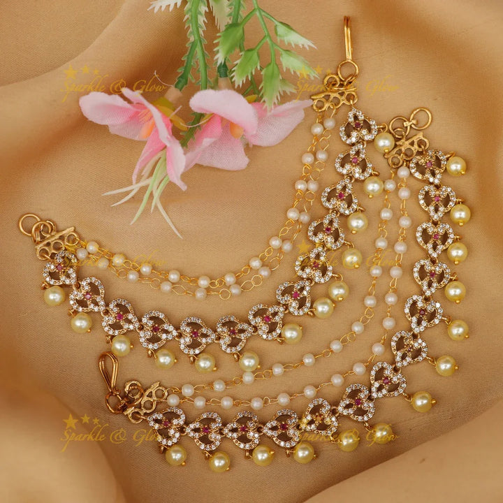 Stunning Leaf Earrings with AD Stones & Pearls