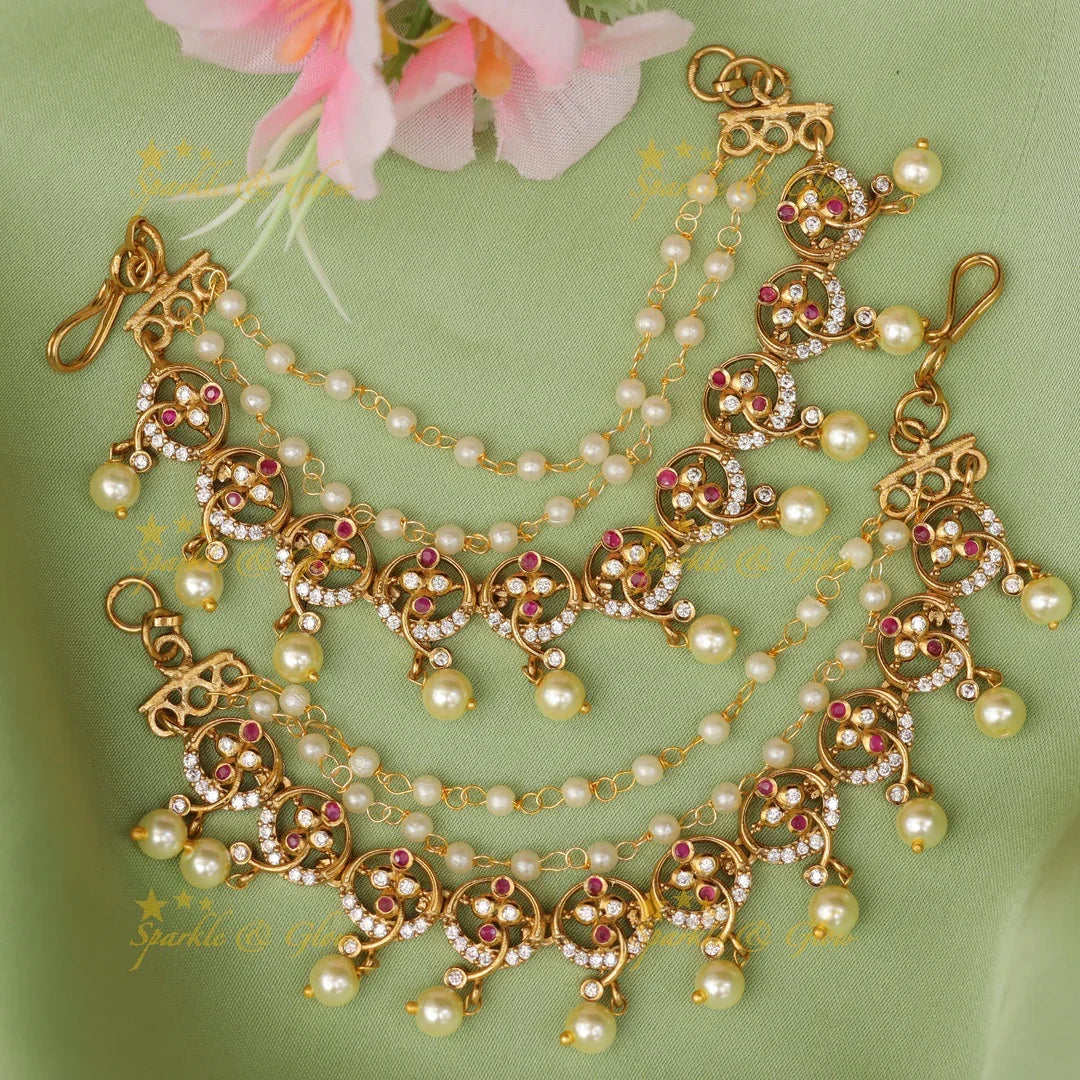 Exquisite AD Stone Floral Ear Chain for Festive Elegance