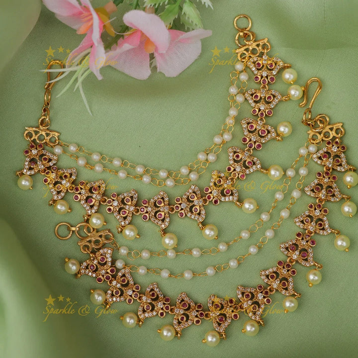 Exquisite Butterfly Earchain with Pearl Elegance