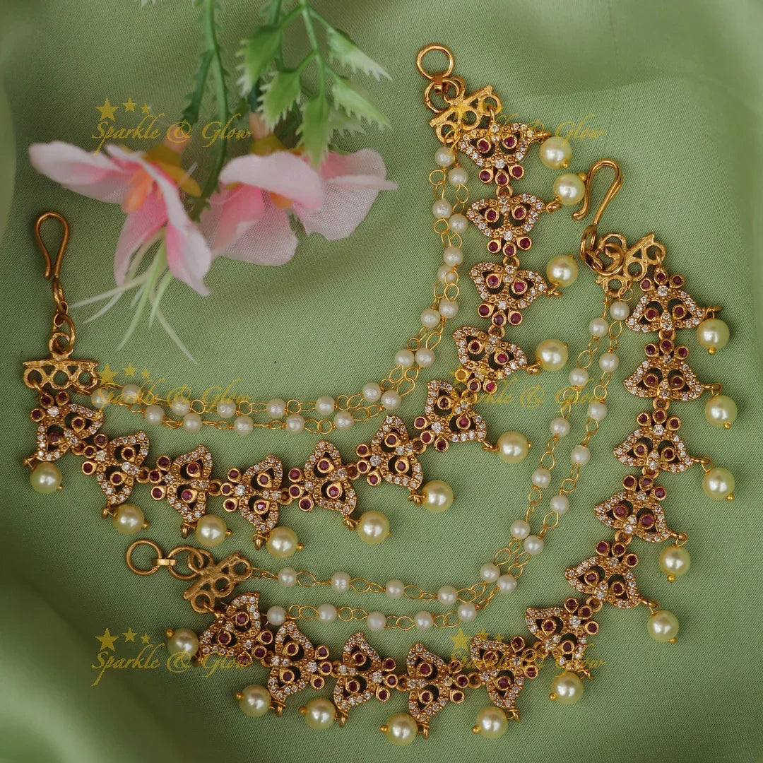 Exquisite Butterfly Earchain with Pearl Elegance