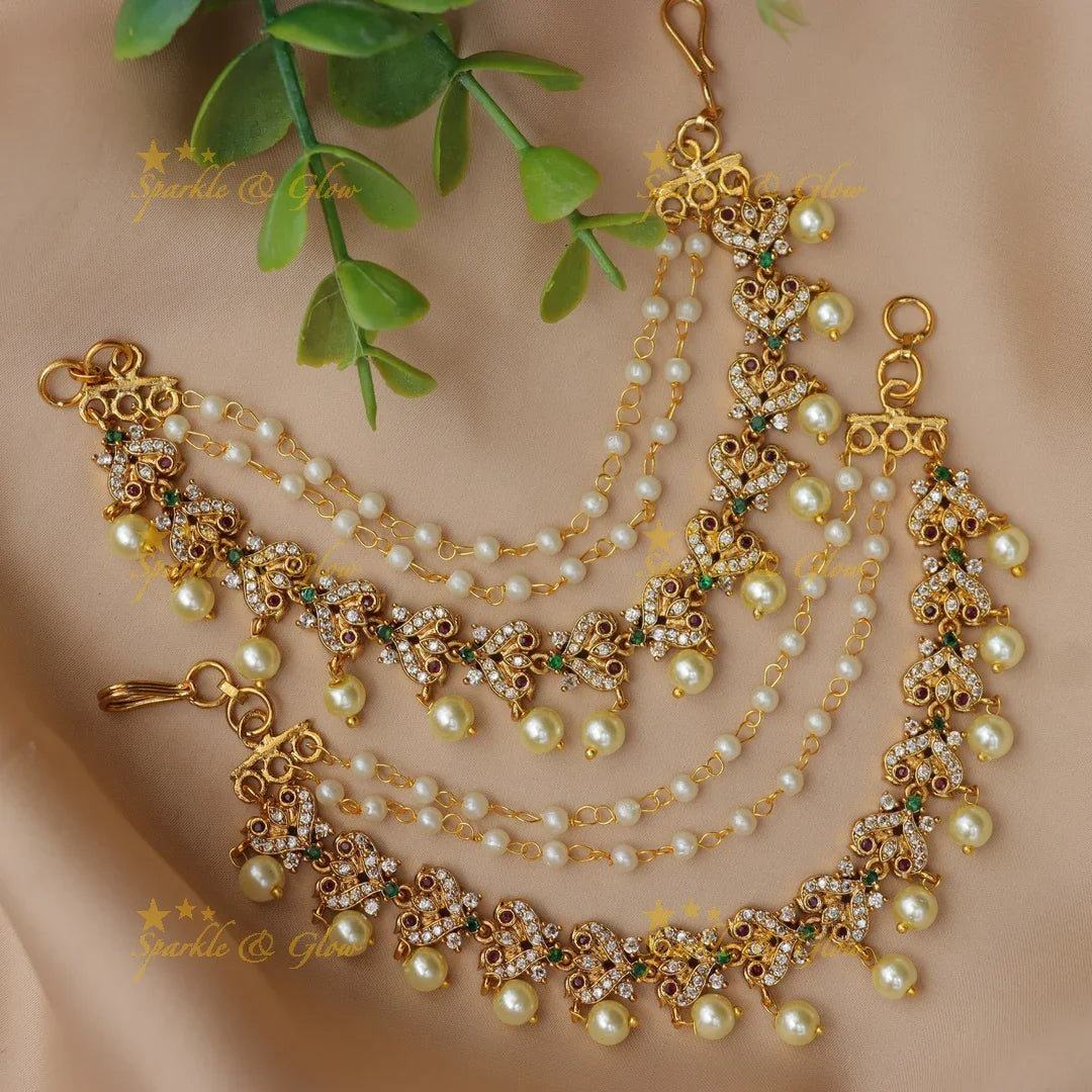 Dazzling Peacock Floral Earchain for Festive Season