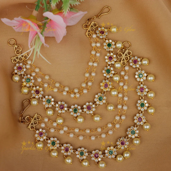 Elegant Kemp Ear Chain with Pearls | Sparkle & Glow