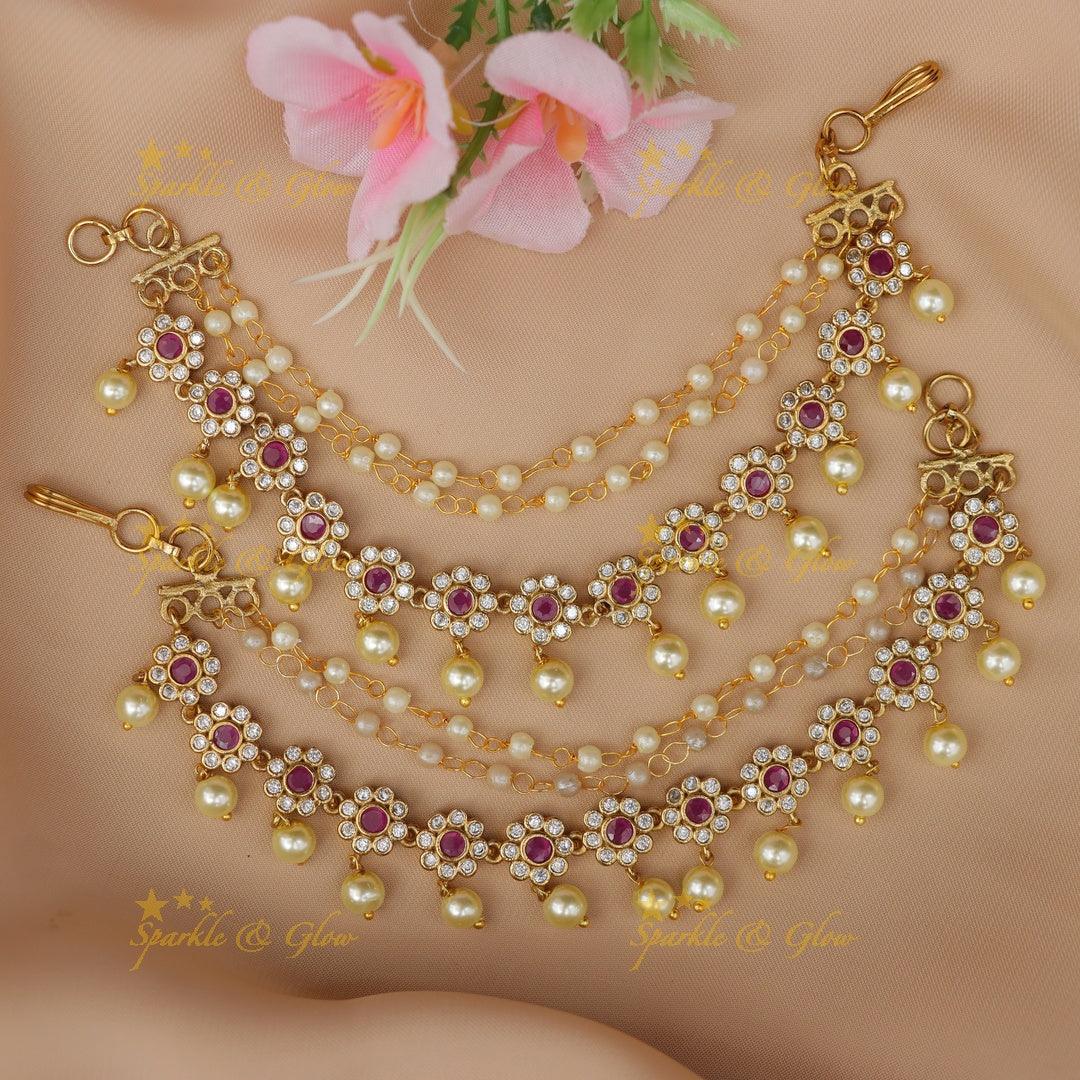Elegant Kemp Ear Chain with Pearls | Sparkle & Glow